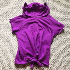 Cute Cat Animal Ear Hooded Sweatshirt Top Shortsleeve